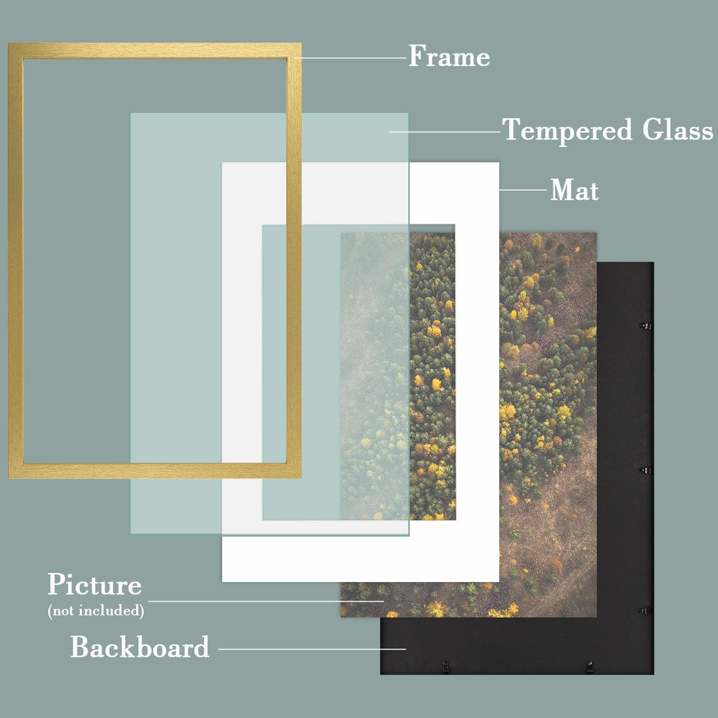 Golden State Art, 16X24 Picture Frame with Mat for 12X18 - High Definition Glass Wall Mounting Horizontal Vertical Display (Gold, 1 Pack)
