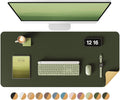 YSAGi Double-Sided Desk Pad, 35.4"x17" Leather Desk Mat, Eco Cork Desk Pad Protector,Large Mouse Pad,Waterproof Desk Blotter for Office/Home (Dark Green/Cork)