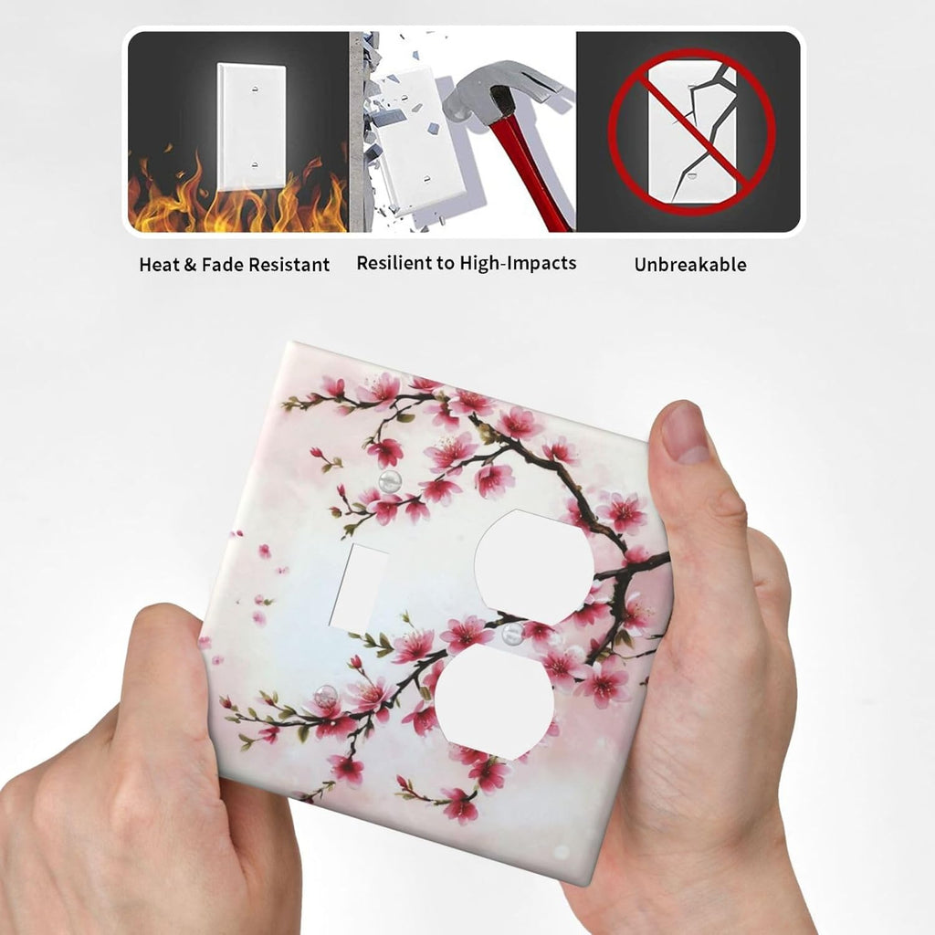 Decorative Outlet Covers Rustic Branch with Pink Flowers Plum Blossom 2 Gang Wall Plate Single Toggle Duplex Light Switch Cover Switch Plate Covers Faceplate for Bedroom Home Decor