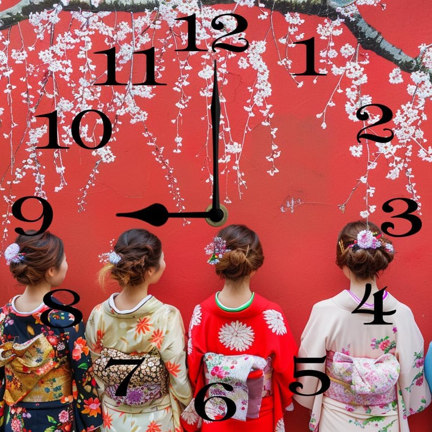 10 in Elegant Kimono Beauties -198 Wood Wall Clock – Digital Time Display, Smart Home Compatible for Bedside or Workspace