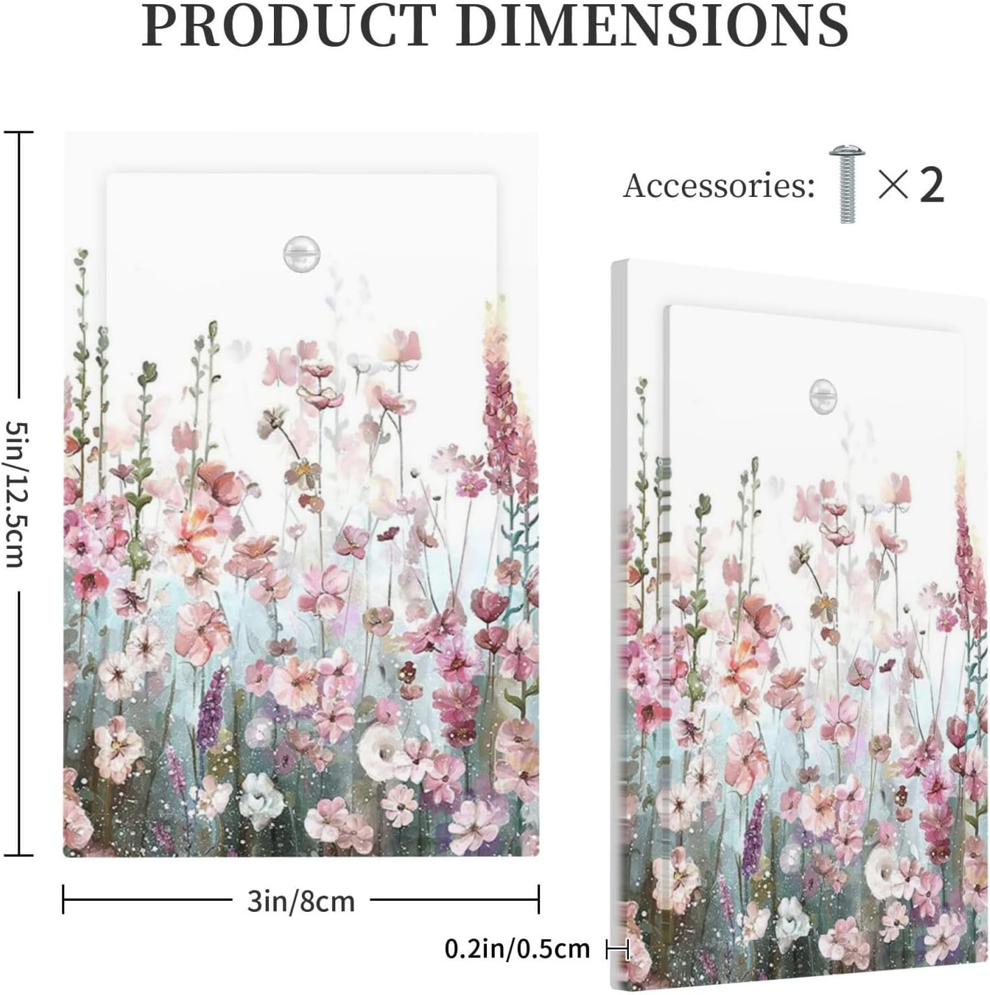 Colorful Flowers Pink Floral Watercolor Plant Light Switch Cover Plate 1 Gang No Device Blank Electrical Wall Plates Faceplate Decorative Switch Plate for Bed Room Living Room Decor