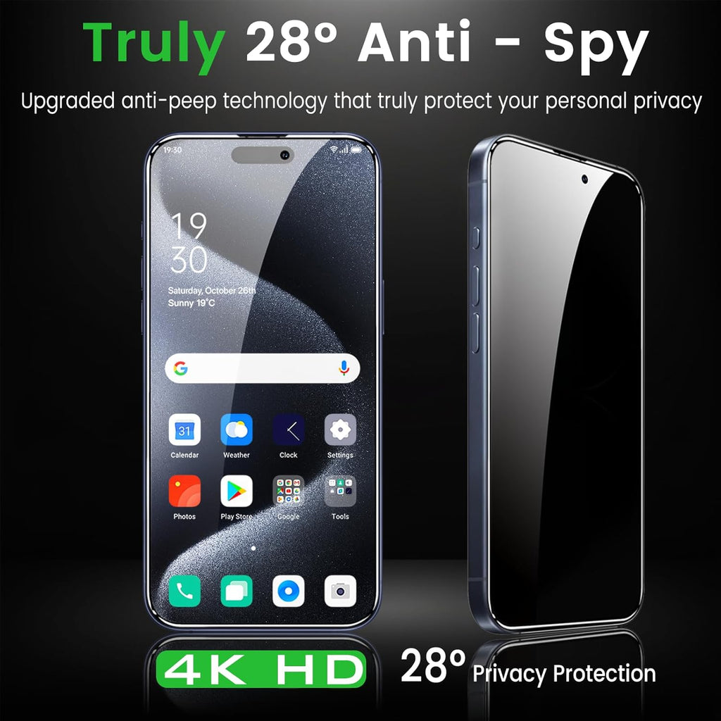 4 Pack Privacy Screen Protector for iPhone 15 Pro 6.1 Inch with 4 Pack Camera Lens Protector, Anti Spy Tempered Glass Film, Anti-Scratch, Touch Sensitive, Case Friendly