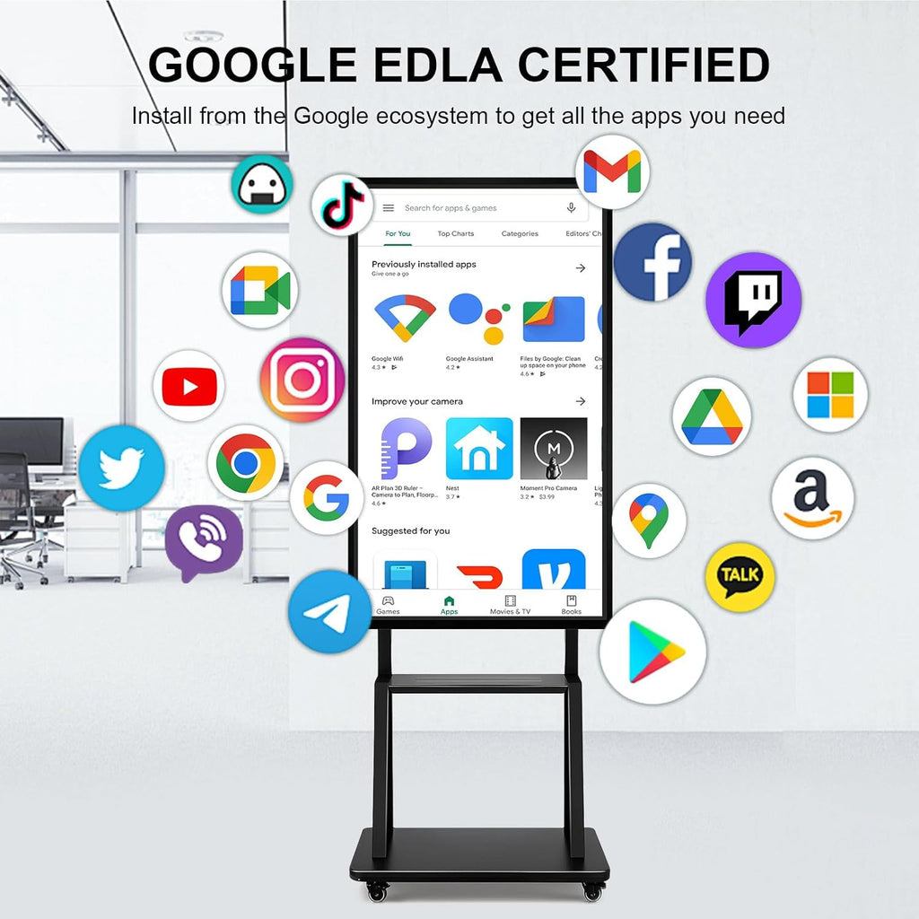 Smart Board 55 Inch, 8+64GB Interactive Whiteboard Google EDLA Certified Rotating Touch Screen, Screen Mirroring for Live Streaming, Classroom, Home and Business (Wall Mount Included)