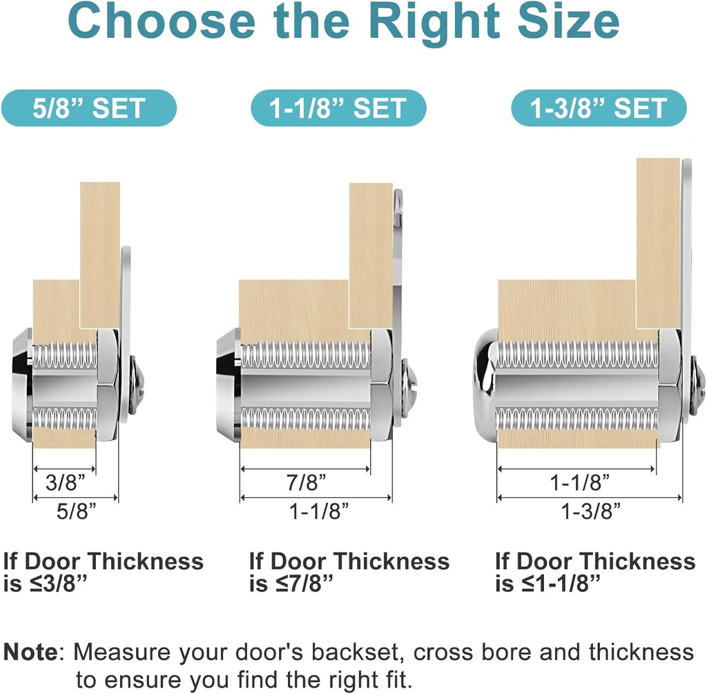 Cam Locks Cabinet Locks Keyed Alike, 1-1/8'' (Length) Cylinder Secure Files Drawers RV Storage Locks Replacement Set, Zinc Alloy Chrome Finish (1-1/8 Inch 16Pcs)