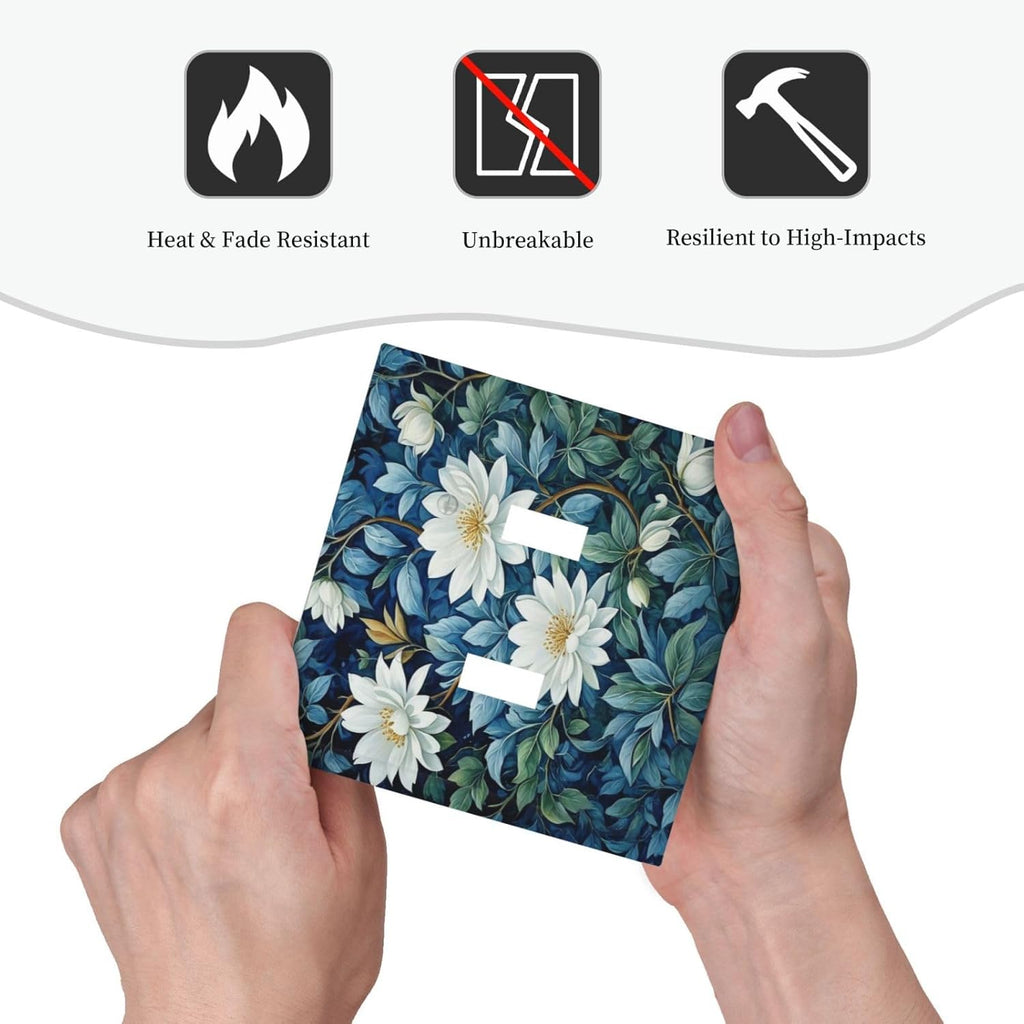 White Flowers Green Leaves Light Switch Covers Double Toggle 2 Gang Wall Plate Dual Decorative Switchplate Electrical Faceplate for Farmhouse Living Room Decor