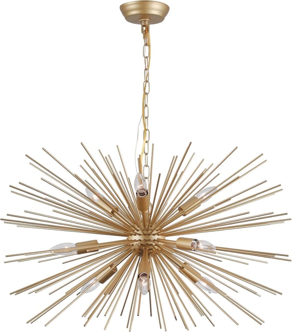 Gold Starburst Chandelier,9-Light Sputnik Chandelier Light Fixture Firework Ceiling Light for Dining Room,Bedroom,Living Room,Kitchen,Entryway,Foyer,29in