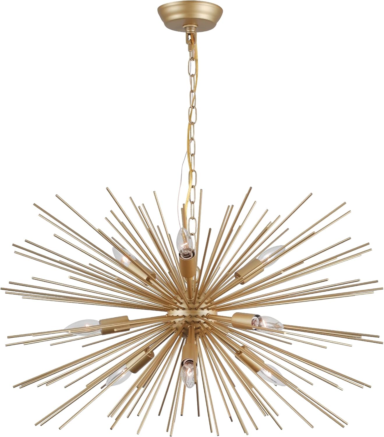 Gold Starburst Chandelier,9-Light Sputnik Chandelier Light Fixture Firework Ceiling Light for Dining Room,Bedroom,Living Room,Kitchen,Entryway,Foyer,29in