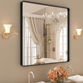 36x36 Inch Black Bathroom Mirror,Rectangle Matte Black Bathroom Vanity Mirror for Wall,Tempered Glass,Round Corner Black Metal Framed Mirror