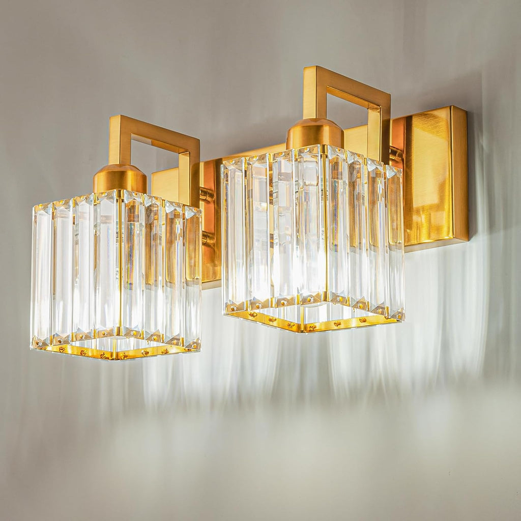 Modern Bathroom Vanity Light 2-Lights Gold Crystal Wall Lamp Bathroom Modern Crystal Vanity Lighting