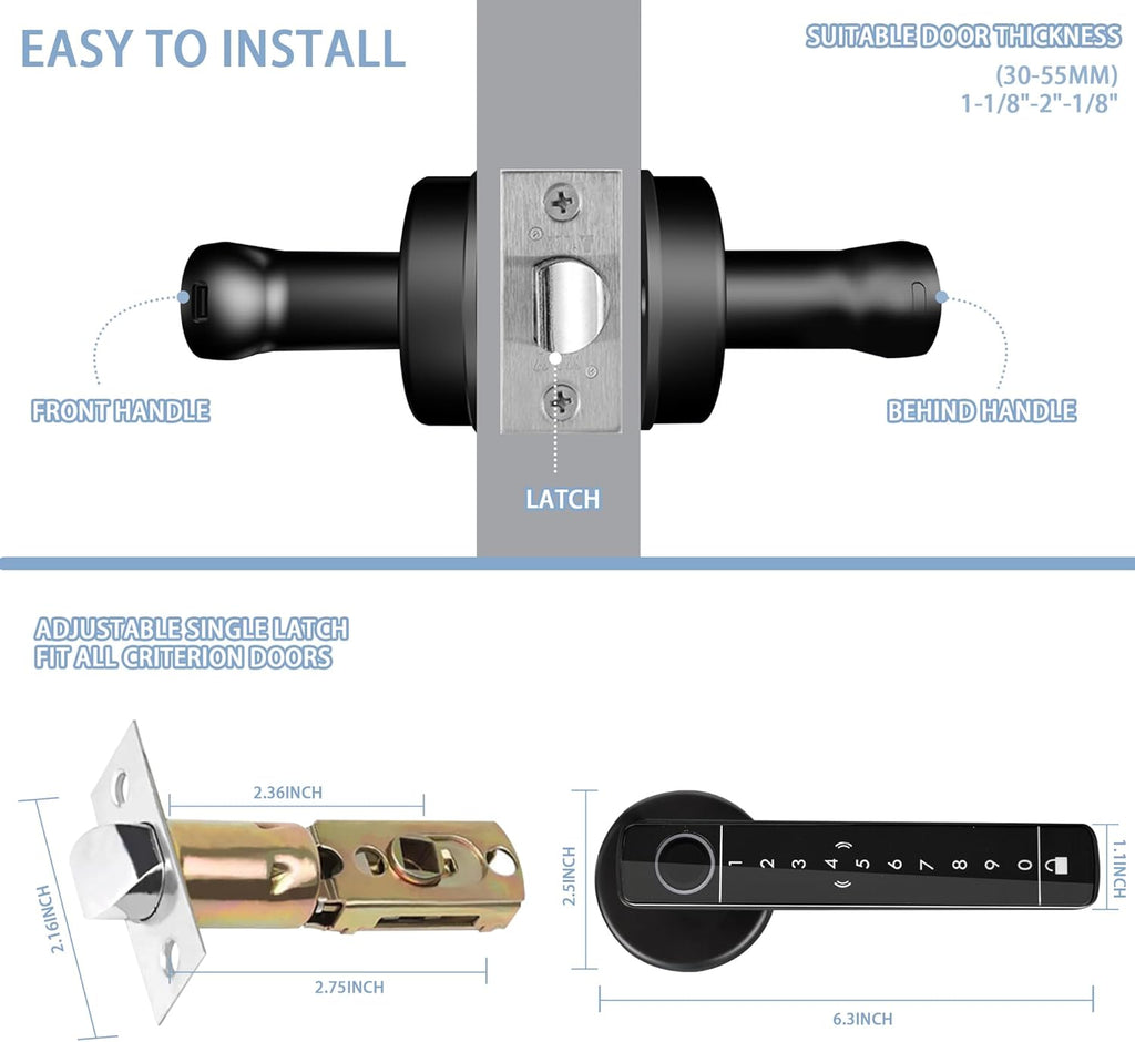 Fingerprint Door Lock Biometric Door Lock with Keypad & Keyless Entry - Smart Door Knob Handle for Bedroom/Home/Hotel/Office/Apartment - Supports APP/IC Card/Fingerprint/Key/Passcode Unlocking