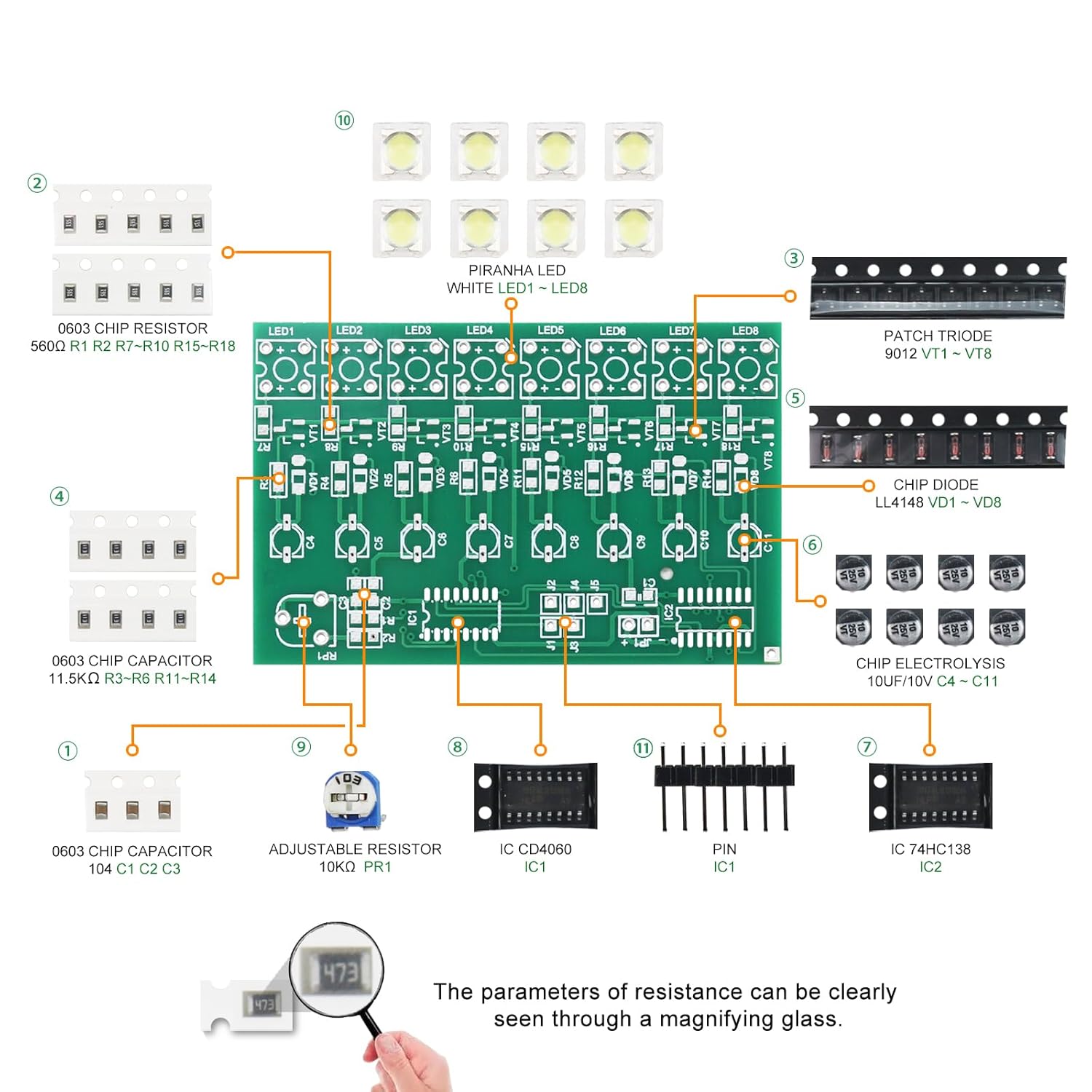 SMD Soldering Practice Kit DIY Adjustable Flash LED White Flash LED Plug-in Circuit Kit SMT Electronics Projects Learn How to Solder(03BD05)
