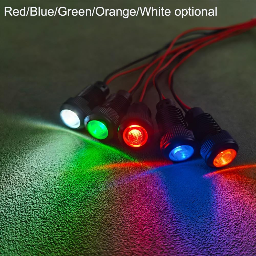 6pcs Green LED Indicator Pilot Light AC/DC 12-24V Mounting Hole Size 10mm(Flame Retardant Plastic Shell)