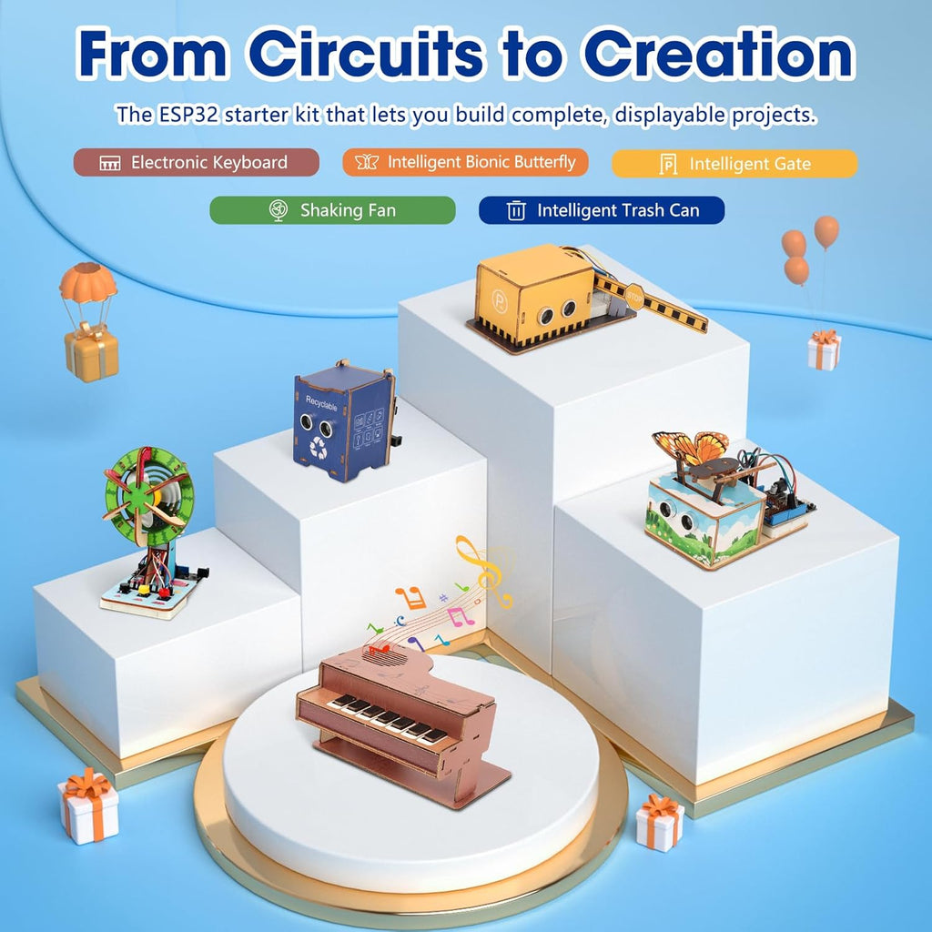 5 Projects, ACEBOTT Basic Coding Electronics Kit for ESP32 WiFi Development Board, Wood Building Crafts Kits, Engineering Experiment Projects for Teens Ages 12+
