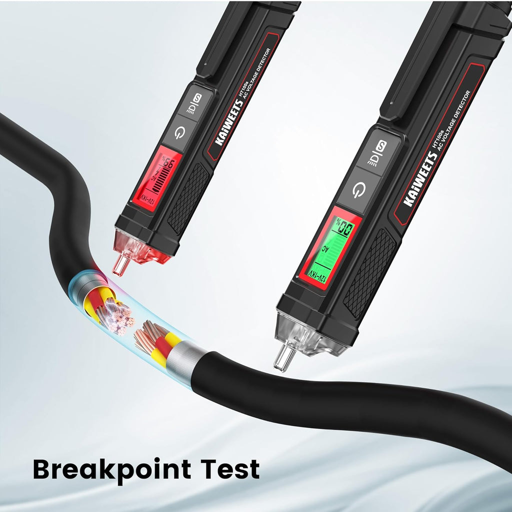 KAIWEETS Voltage Tester/Non-Contact Voltage Tester with Signal Percentage, Dual Range AC 12V/70V-1000V, Live/Null Wire Tester, Electrical Tester with LCD Display, Wire Breakpoint Finder (Black)