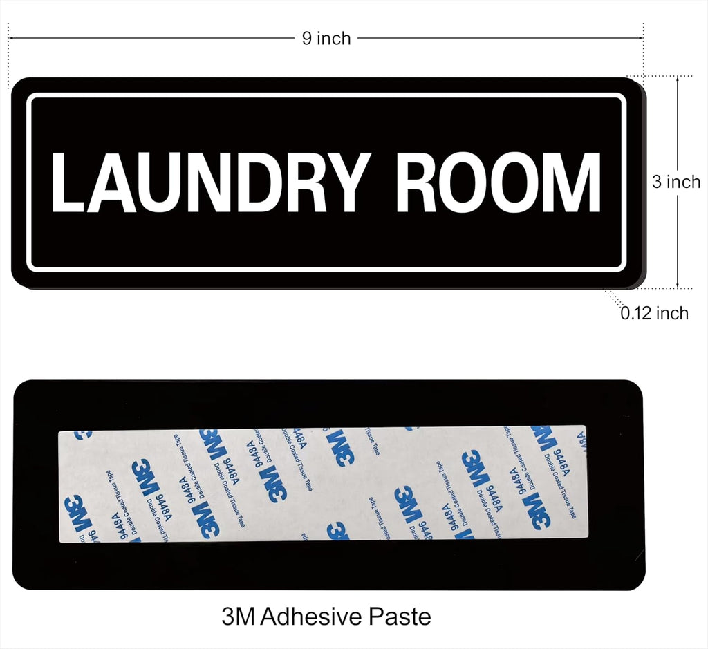 Laundry Room Sign, Premium Durable Acrylic Material, Super Strong Adhesive, Quick Installation, Suitable for Your Home and Business (9 × 3 Inches, Black)