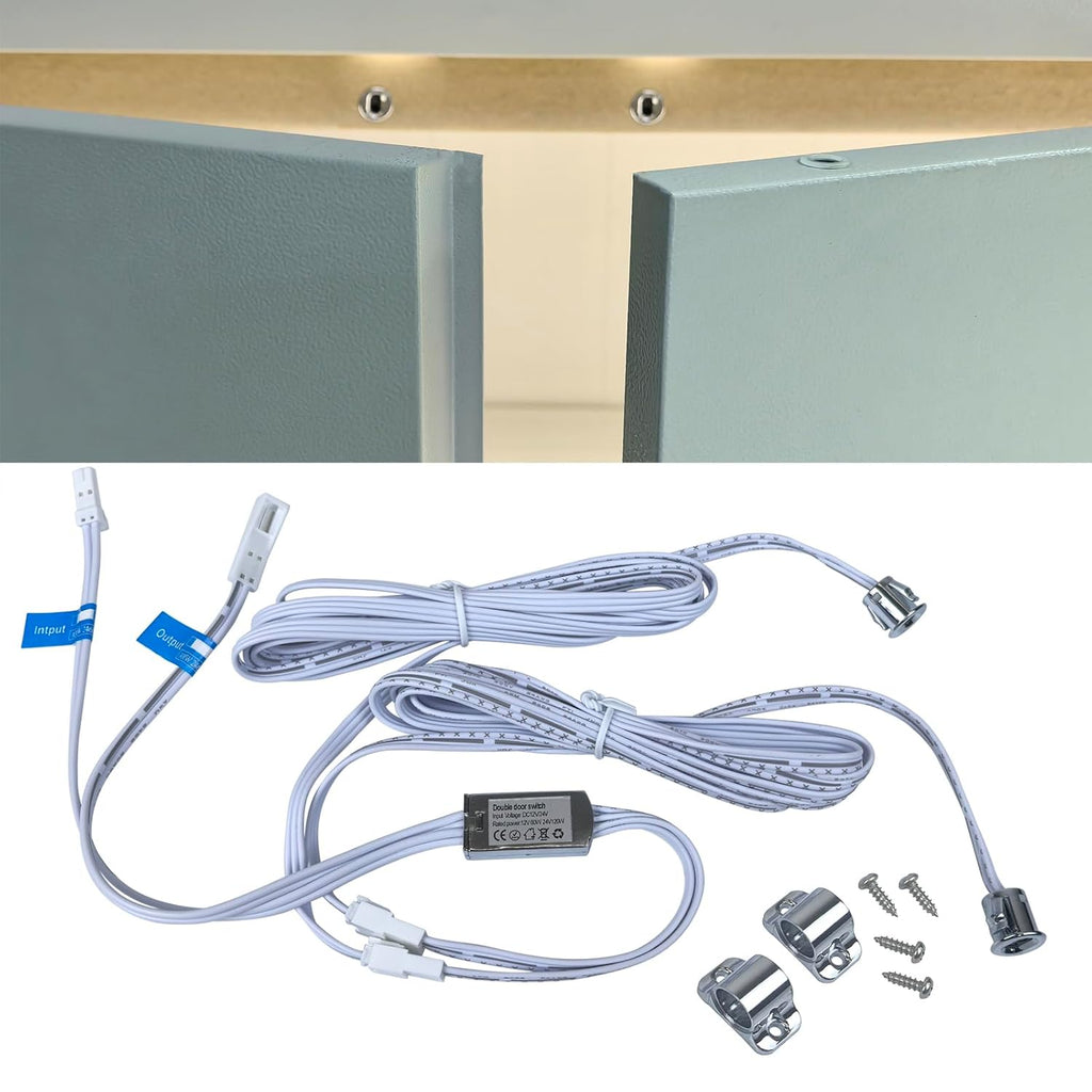 Door Open Automatic Turn On/Off Light Switch, 12V/24V Motion Sensor with 6ft Extension Cable for Cabinet Closet Wardrobe (Double Sensors)