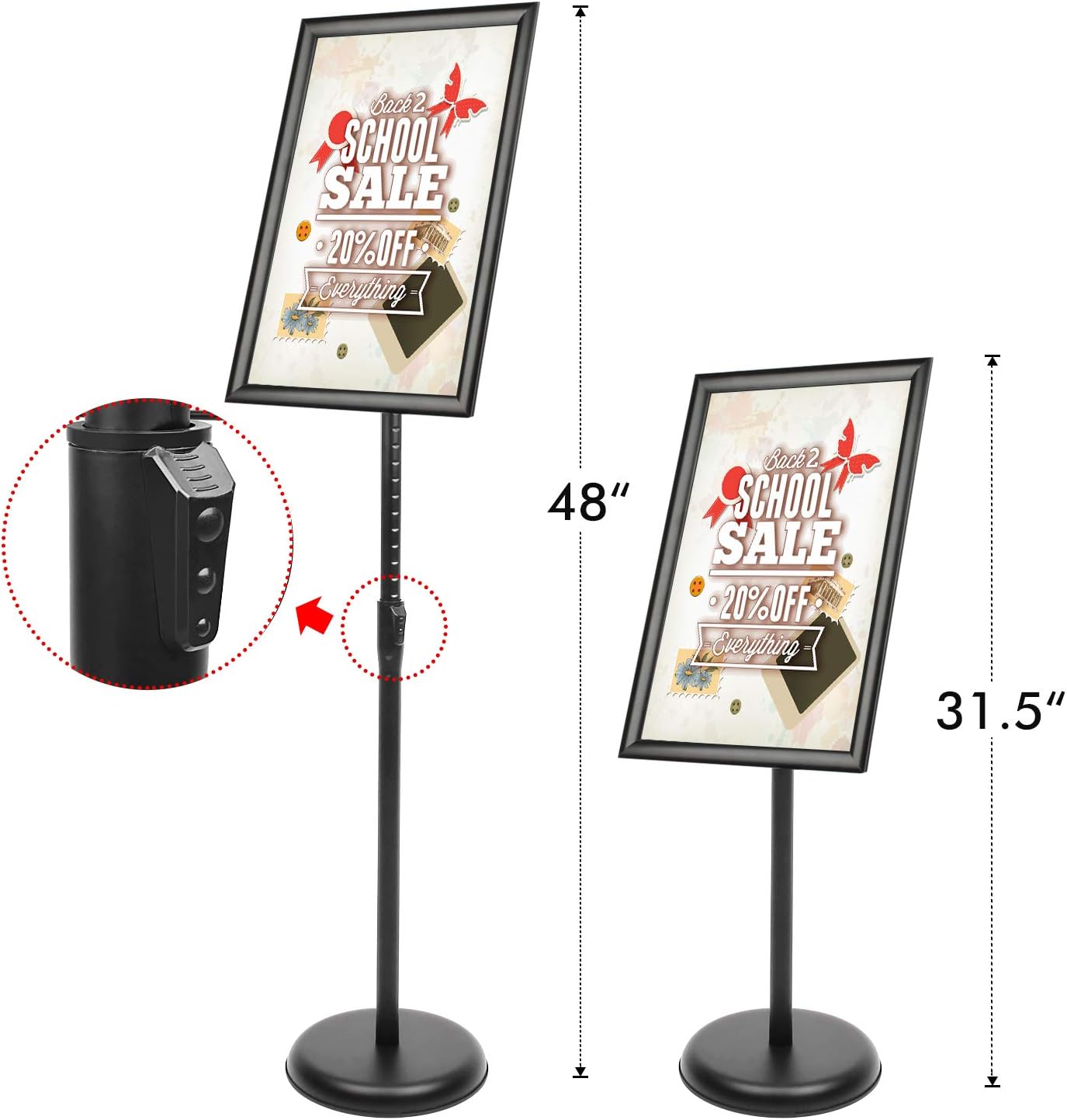 DISPLAYSWORKER Sign Stand, Sign Holder Floor Stand with Heavy Duty Pedestal ,Adjustable Pedestal Poster Stand Aluminum Snap Frame for 8.5 x 11 Inch, Black