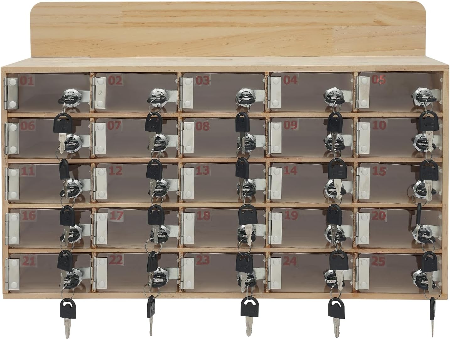 Cell Phone Locker Box 25 Slots Cell Phone Organizer Cabinet with Combination Locks Wall-Mounted Locking Cell Phone Storage Box for Classroom Office,Shool,Office (25 Slots, Wood+Acrylic)
