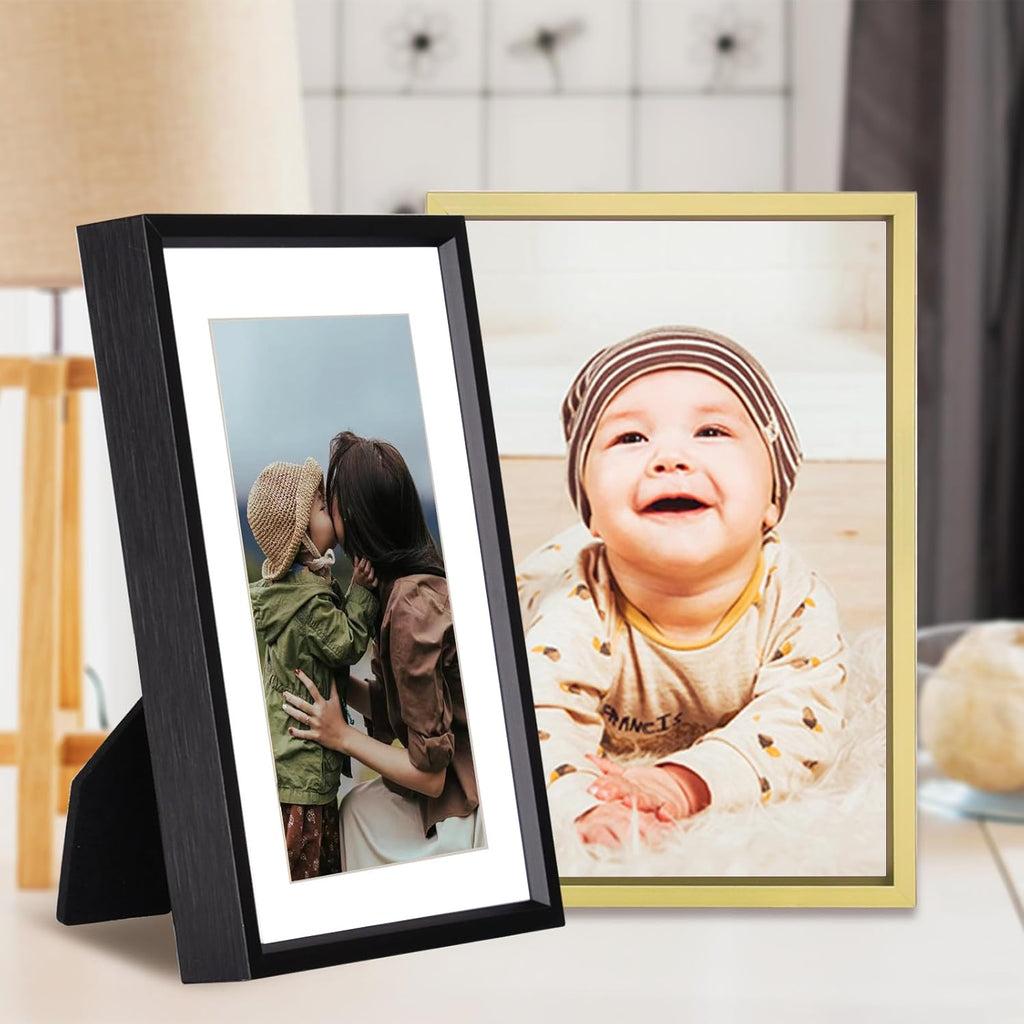 5x7 Picture Frame Set of 3, Brass Metal Photo Frames with HD Glass, Fits 4x6 with Mat or 5x7 without Mat, Wall Hanging and Table Display