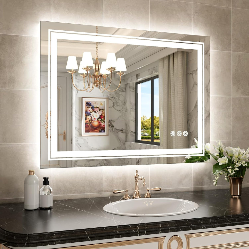 WTTY LED Bathroom Mirror 40"x30" with RGB Backlit and Front Light,Stepless Dimmable LED Mirror for Bathroom,Lighted Bathroom Vanity Mirror,Anti-Fog,Memory Function,Shatter-Proof,Wall Mounted