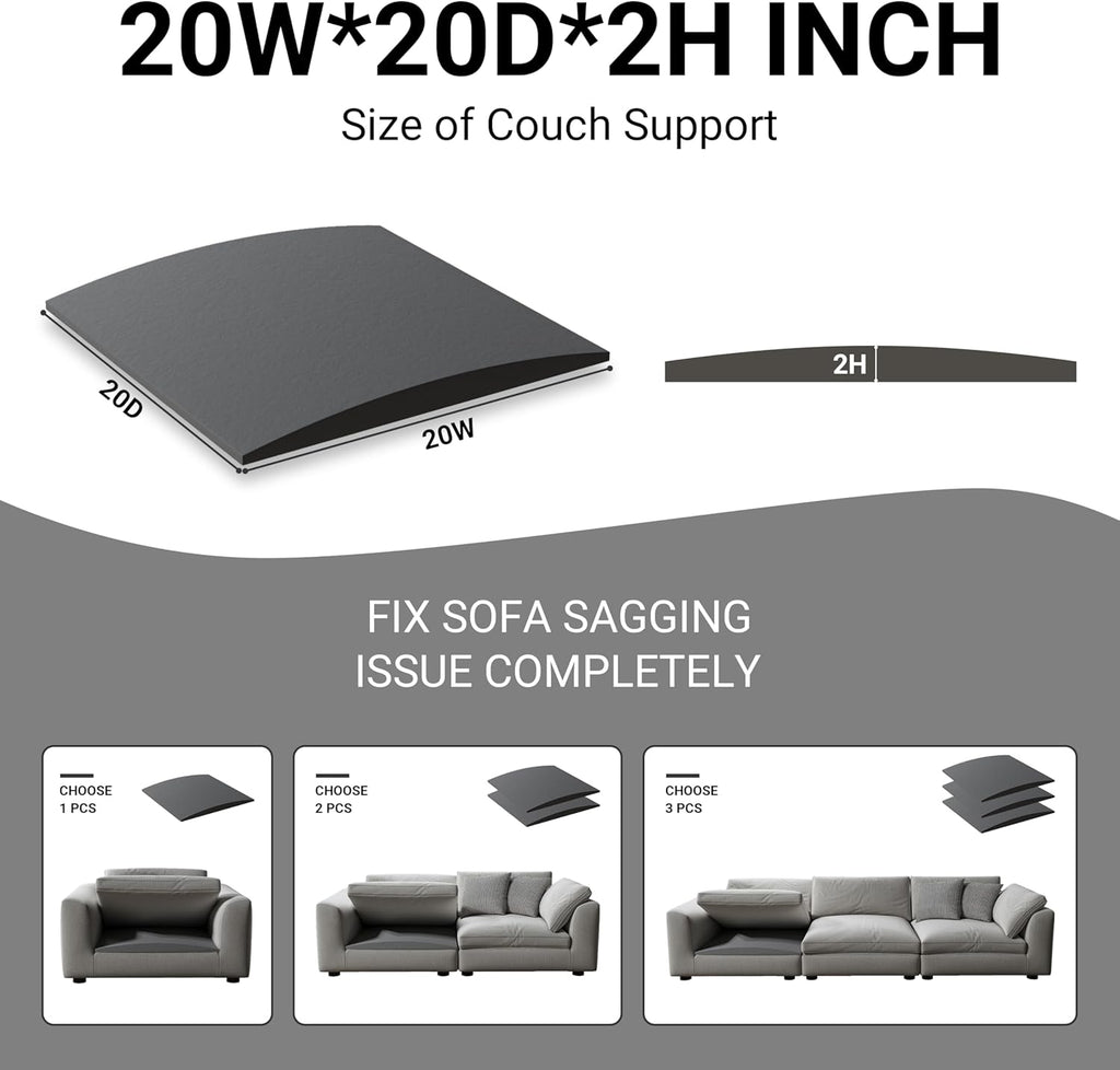 Couch Cushion Support for Sagging Seat, High Density Foam Sofa Support Replacement for Furniture, Curved Couch Supporter for Under The Cushions, Grey Set of 3