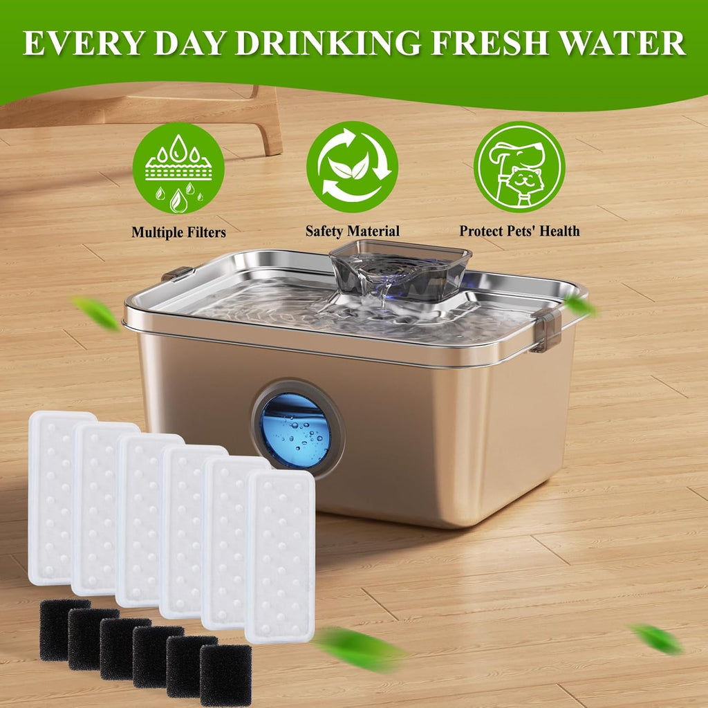 Accessories Set (Replacement Filter & Water Pump Sponge) for Pet Water Fountain- 6 pcs Packed Filters and 6 pcs Packed Sponges, Fits PETIMI 2 Gallons and 3 Gallons Pet Fountain Series