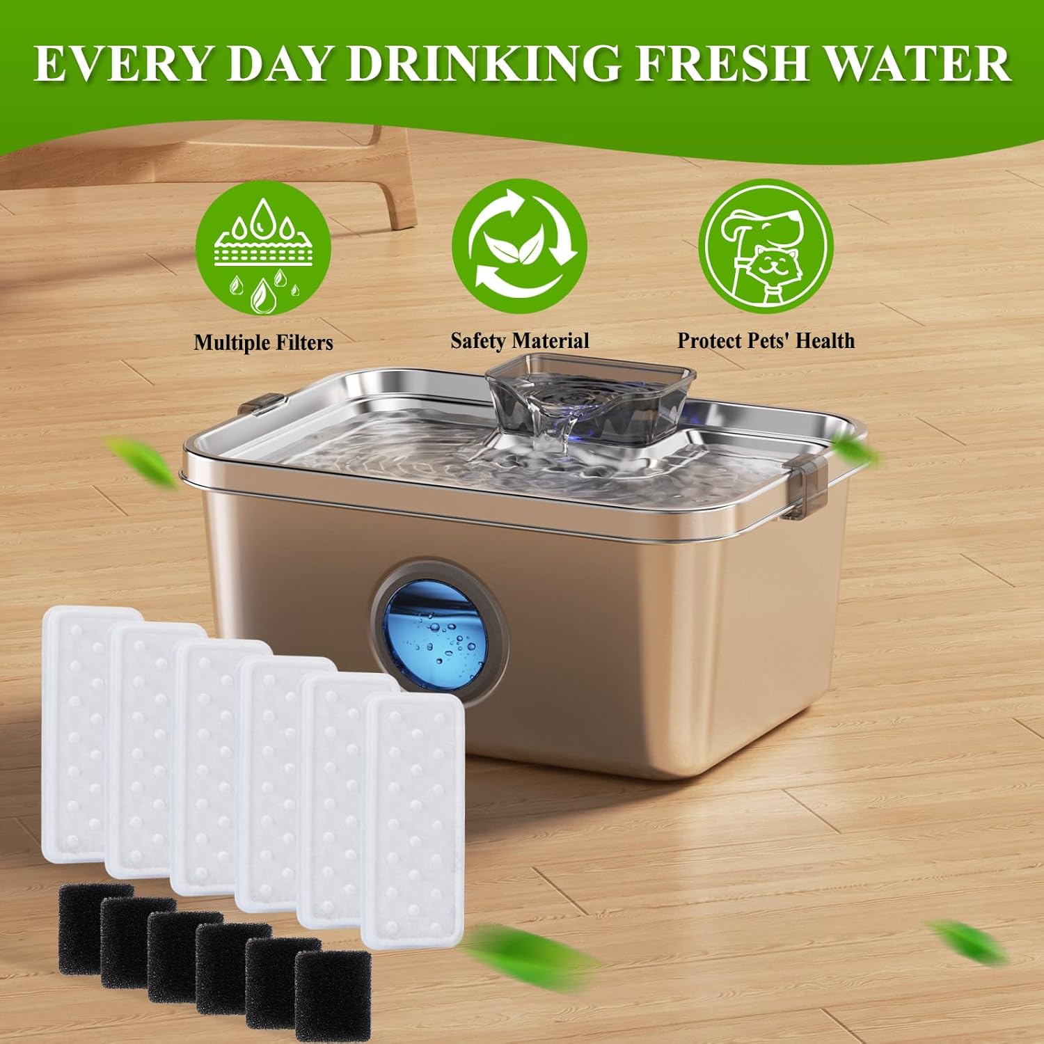 Accessories Set (Replacement Filter & Water Pump Sponge) for Pet Water Fountain- 6 pcs Packed Filters and 6 pcs Packed Sponges, Fits PETIMI 2 Gallons and 3 Gallons Pet Fountain Series