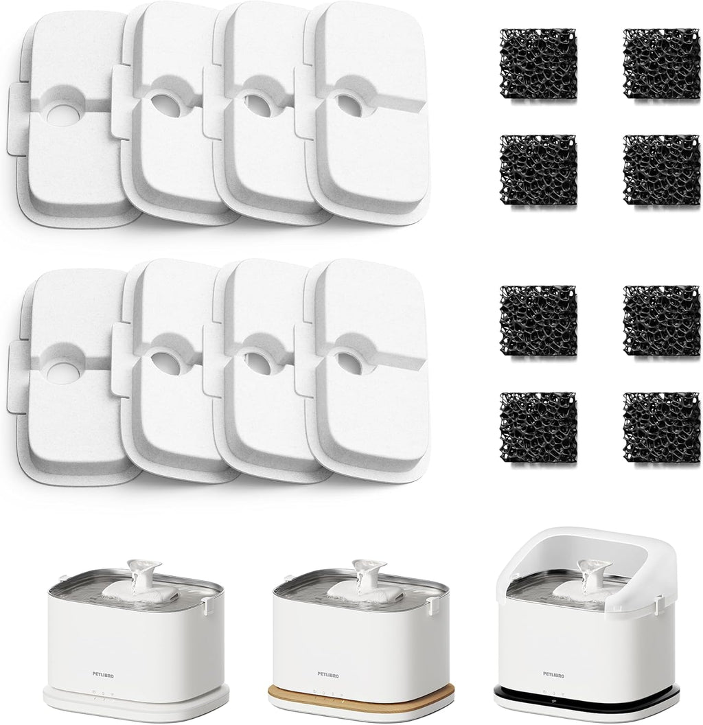 PETLIBRO Cat Water Fountain Filter Replacement, 8 Packs Pet Fountain Filter & Sponges for Dockstream WF106/WF116/WF105/WF115/WF005/WF305, 4 Months Set Easy-Swap PETLIBRO Cat Water Dispenser Filter