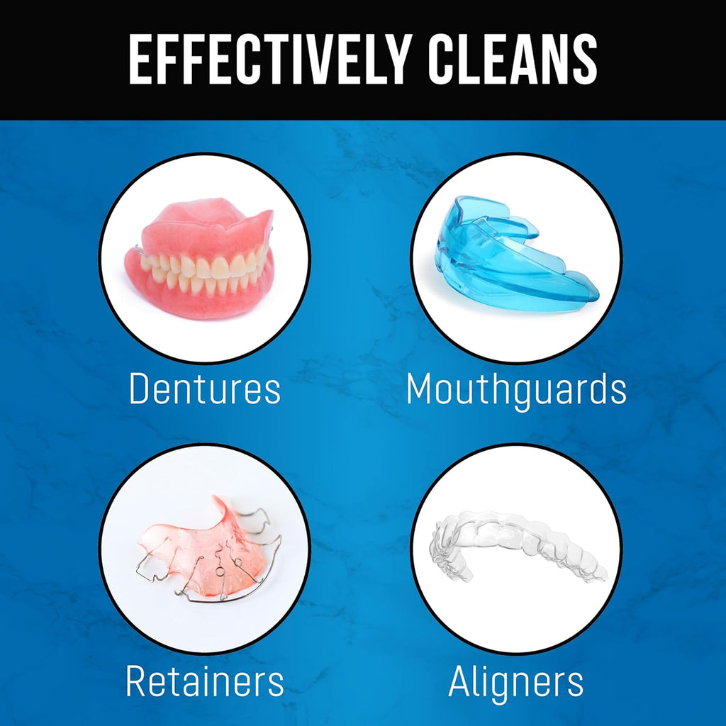 Retainer Cleaner Tablets - Quick 3-Minute Clean for Dentures, Mouth Guards, Aligners, and Night Guards - 120 Dental Cleansing Tablets - FSA HSA Approved Dental Appliance Cleanser