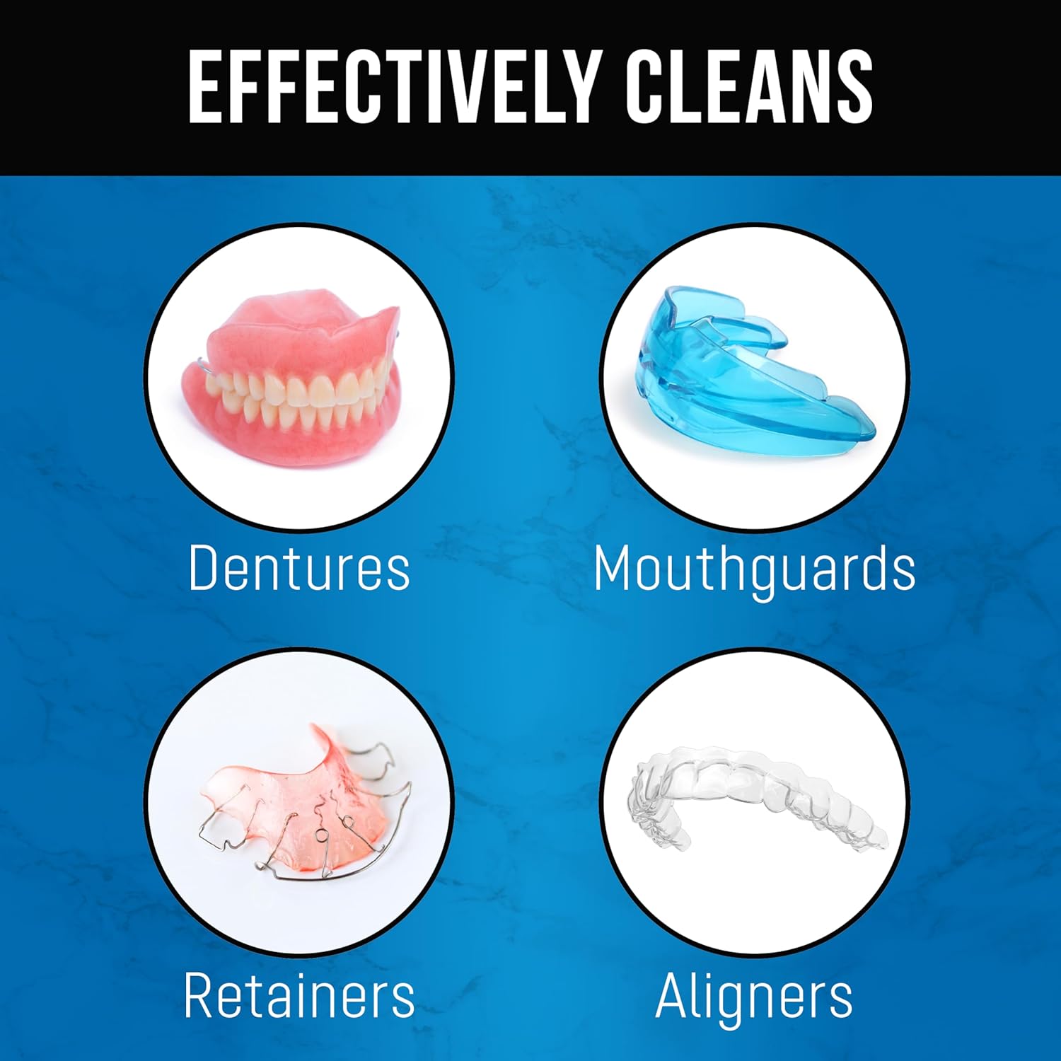Retainer Cleaner Tablets - Quick 3-Minute Clean for Dentures, Mouth Guards, Aligners, and Night Guards - 120 Dental Cleansing Tablets - FSA HSA Approved Dental Appliance Cleanser