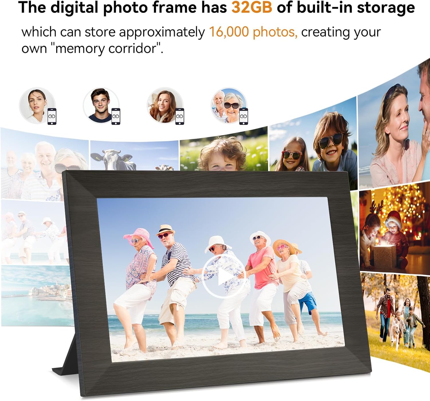 10.1 Inch Smart Digital Picture Frame with Wi-Fi 6, 32GB Storage, IPS Touch Screen, Auto-Rotation, Music Sync, Weather & Clock - Ideal Gift for Families