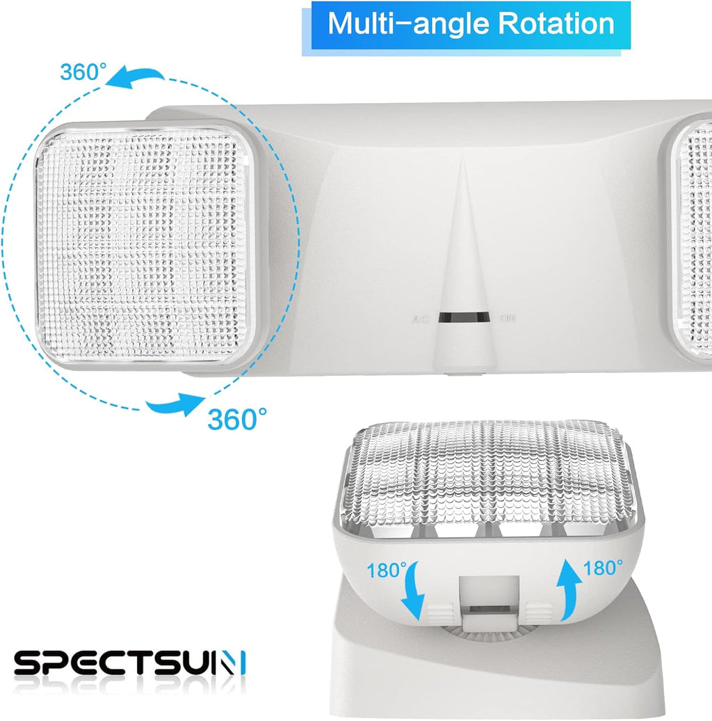 SPECTSUN 18 Pack White LED Emergency Lights with Battery Backup-UL Listed Two Head Adjustable Emergency Lighting Fixtures - 120-277V AC-Exit Sign Lights (18 Packs-U3)