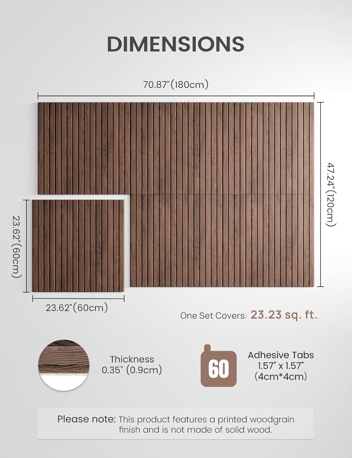 Large Felt Bulletin Board,Cork Board Alternative 70.87'' x 47.24'' Art Acoustical Wall Panels-6 Pack with 60 Adhesive Tabs,for Recording Studio/Home Offices-Walnut/Slat