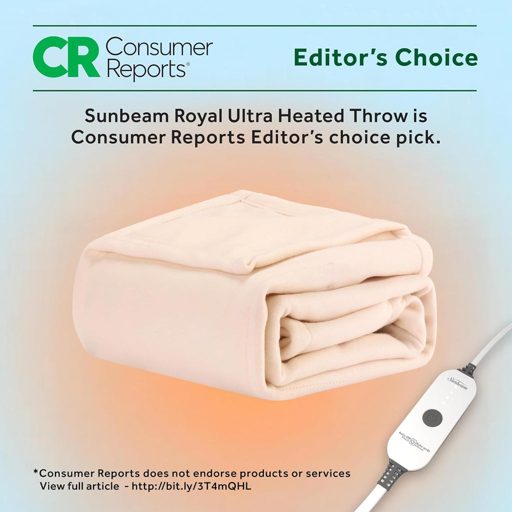 Sunbeam Royal Ultra Fleece Heated Electric Blanket King Size, 90" x 100", 12 Heat Settings, 12-Hour Selectable Auto Shut-Off, Fast Heating, Machine Washable, Warm and Cozy, Iron