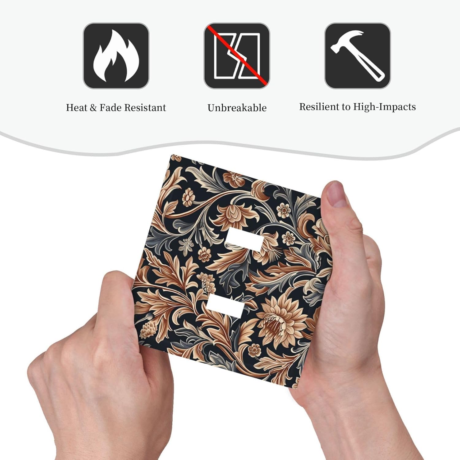 Decorative Switch Plates Vintage Grey Plant Leaves Brown Flowers 2 Gang Double Toggle Outlet Light Switch Cover Wall Plate Electrical Faceplate for Bedroom Home Decor