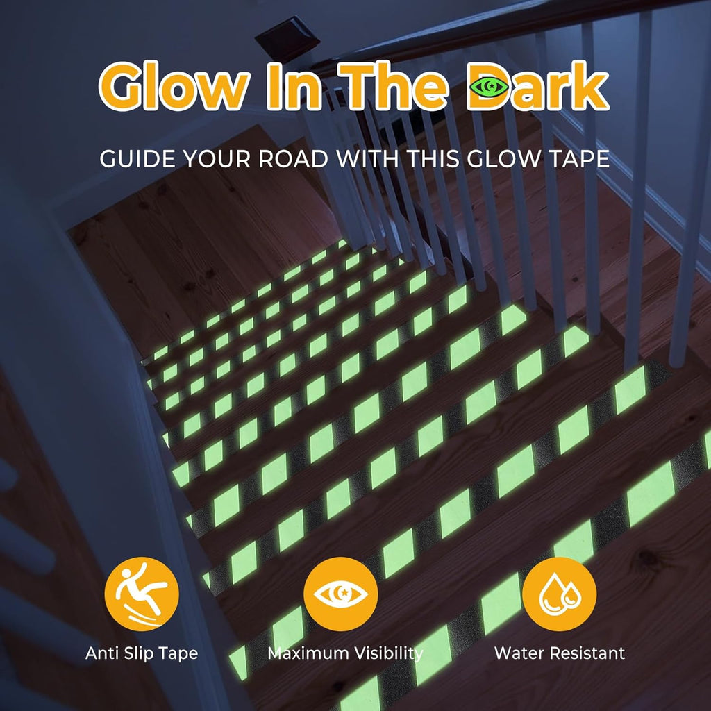 Anti Slip Tape Glow in The Dark Tape, Non Slip Grip Tape for Stairs, Outdoor Waterproof, High Friction, Stair Tread, Indoor Safety, Luminous Green, 2 Inch x 16 Feet
