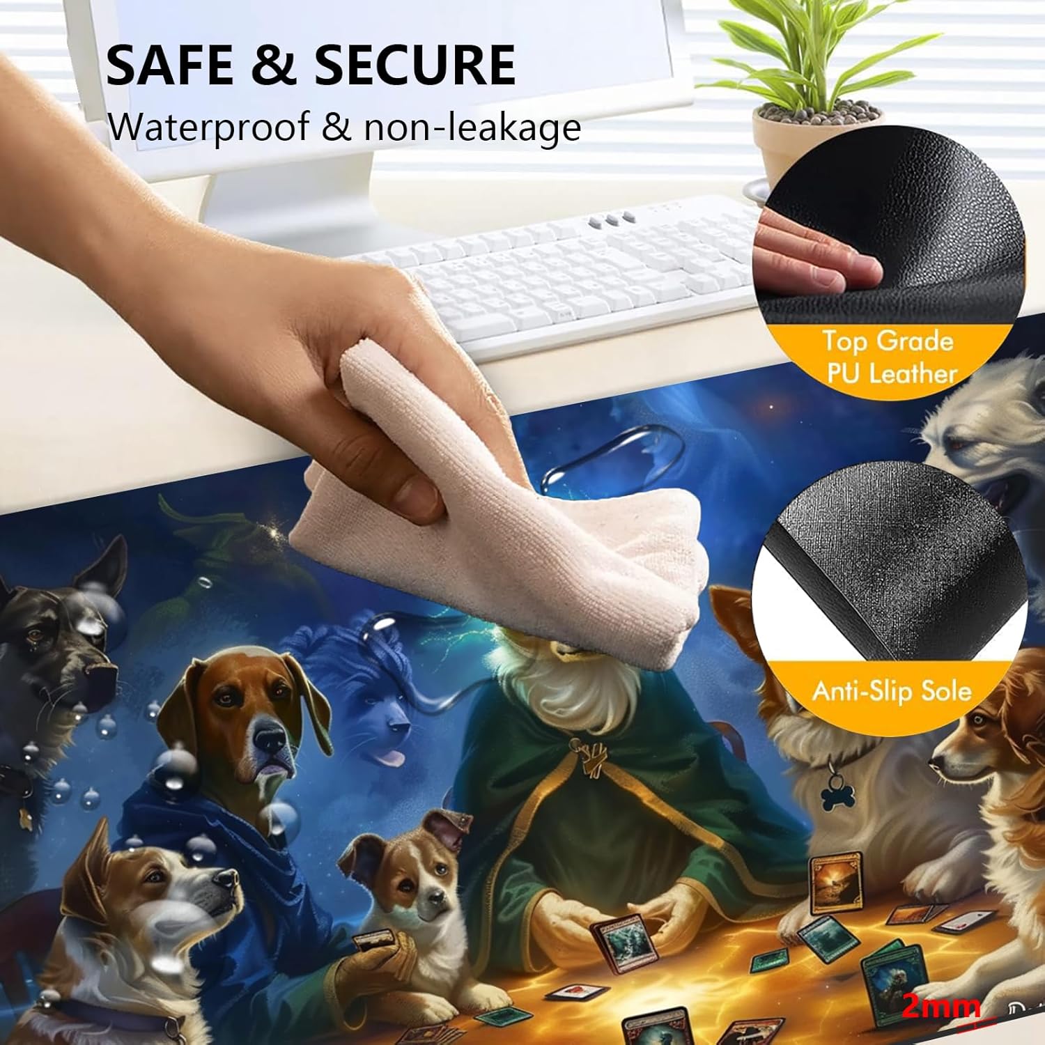 Heated Mouse Pad with 3 Levels Heated & 3 Hours Auto Shut-Off Mouse Pad for Warming Hands in Office Home, 23.6" x 14.2"Large Safe Desk Mat Hand Warmer，Dog Cards