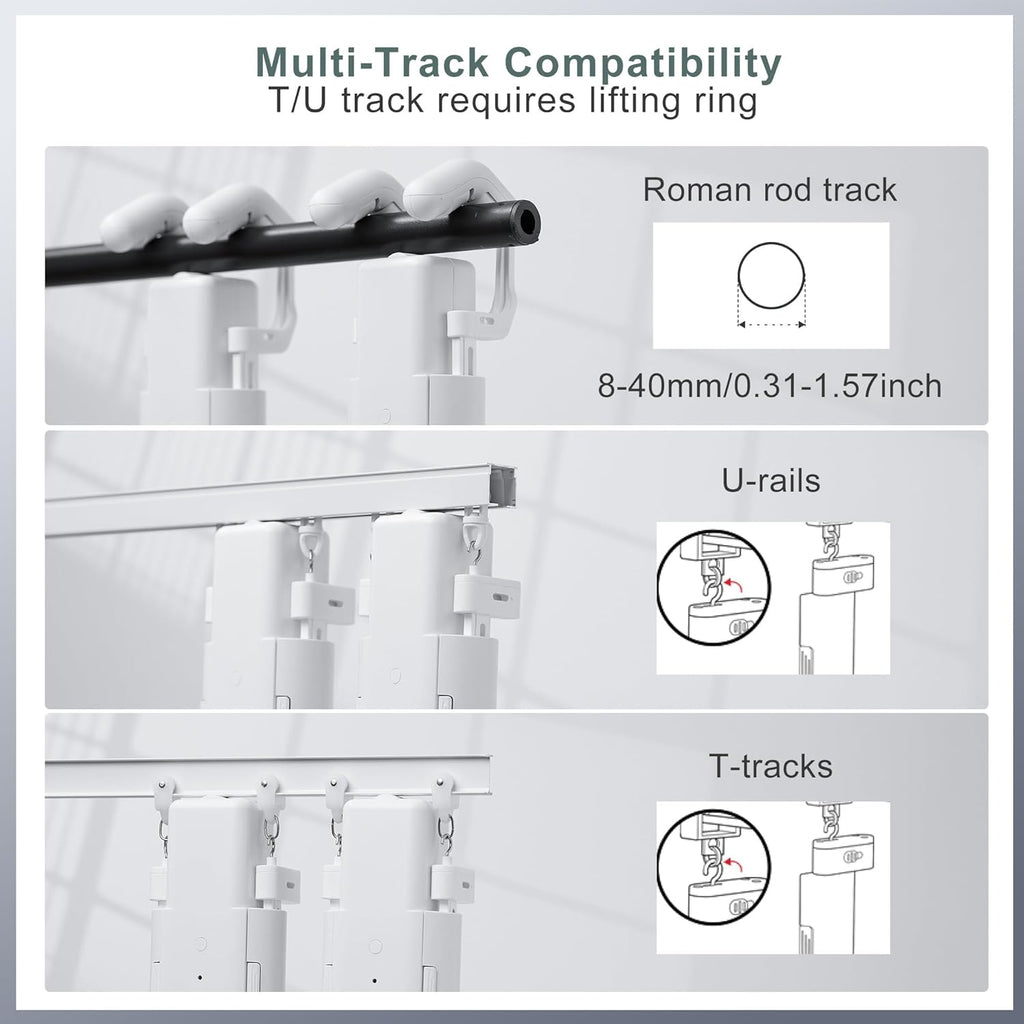Automatic Curtain Opener 2 Pack: Smart Electric Curtains Closer Robot with Remote Control｜No Drill Quiet Motor｜Compatible for Roman Rods, T & U Tracks｜Long-Lasting Battery for Bedroom & Home