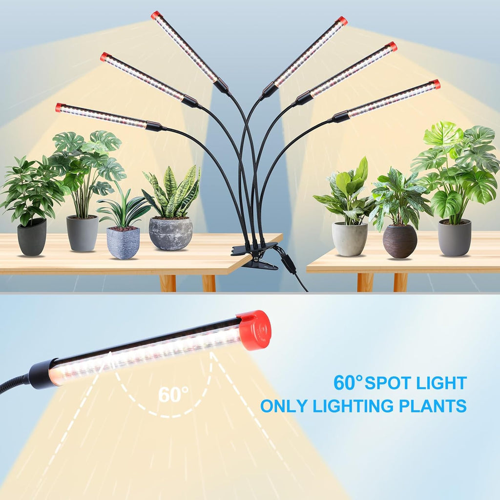 GameChanger! 54W, NOT 15W, 6Head Strong Clip Grow Lights for Indoor Plants with Timer, Best Gift for Plants Lover, LED Plant Growing Lamp for Houseplants, Bonsai, Seed Starting, Seedlings, VEG, Flower