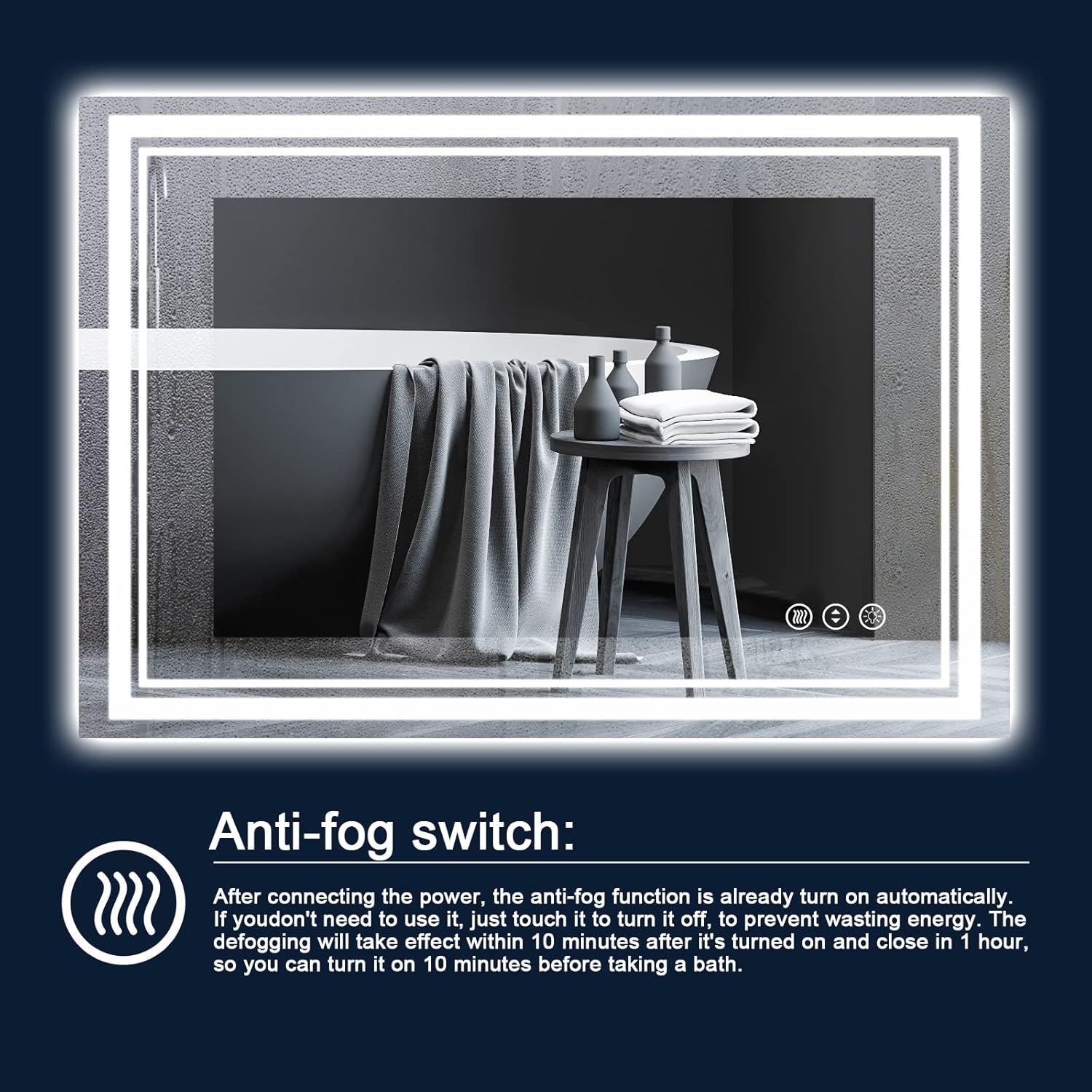 55 x 36 Inch LED Bathroom Mirror with Lights, Backlit and Front Lighted Bathroom Mirrors for Wall, Anti-Fog Dimmable Memory Shatterproof LED Vanity Mirror for Bathroom