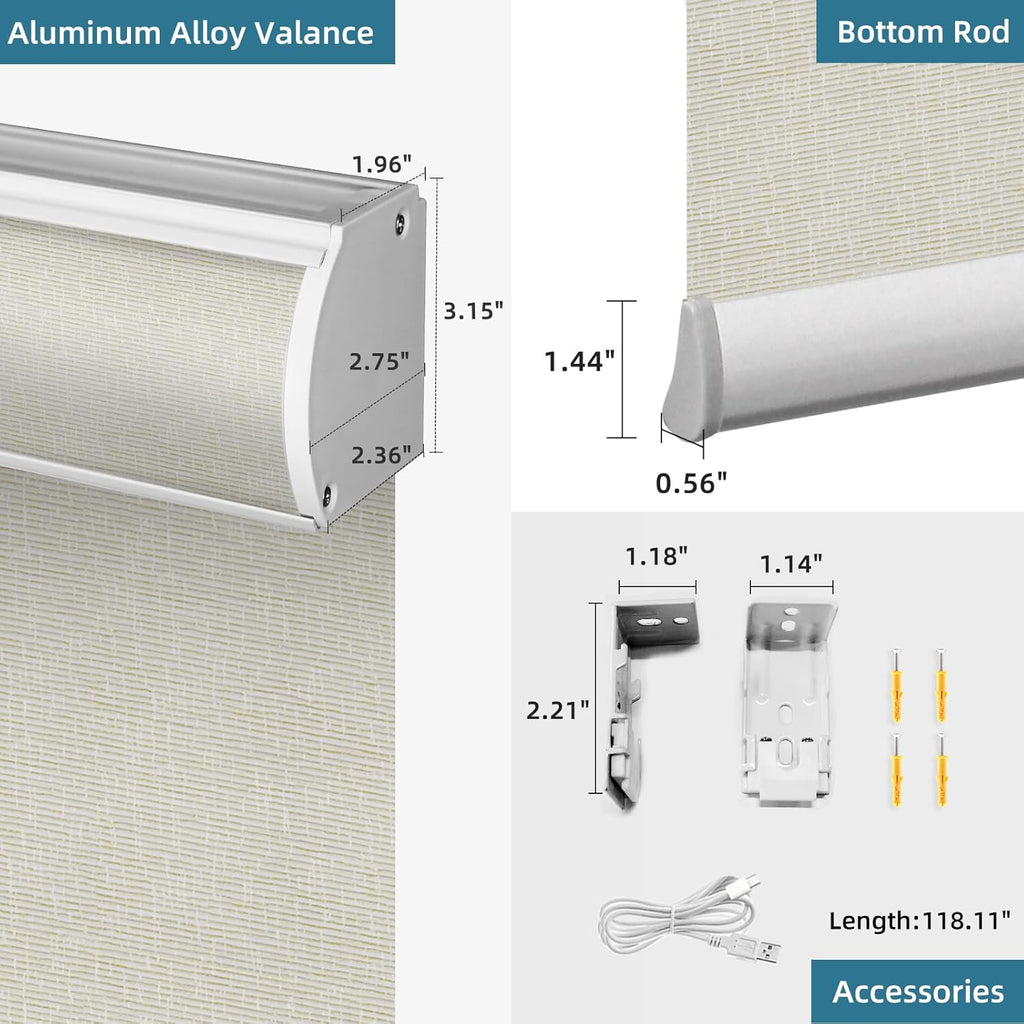 SmartWings Motorized Roller Shades Work with Homekit, Alexa Google, 100% Blackout Smart Blinds for Windows, Cordless Remote Control Window Shades, Safari Cream, Customized Size