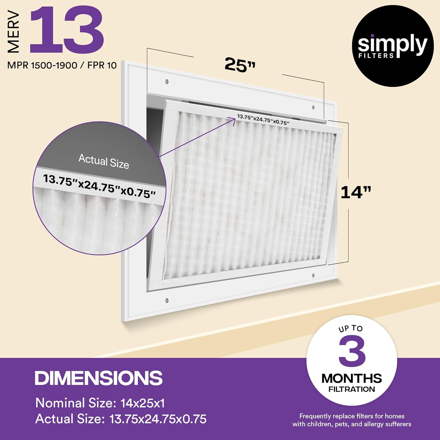 Simply 16x18x1 Air Filter, Merv 8, 6 Pack, For Home AC Furnace & HVAC (Actual Size: 15.75"x17.75"x0.75") DUST, Pet, & Allergy Control