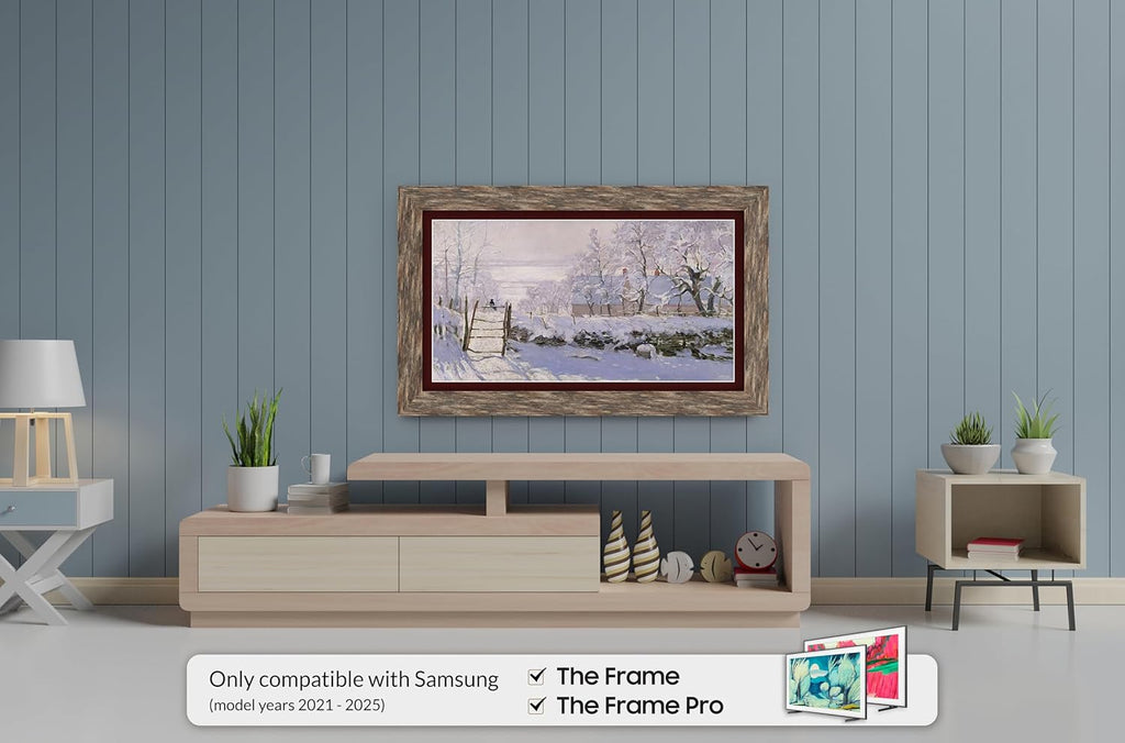 Distressed Barnwood 75" Premiere Deco TV Frame - Compatible ONLY with Samsung The Frame TV and Pro TVs (Fits 2021-2025, LS03A, LS03B,LS03C,LS03D,LS03FA,LS03FW)