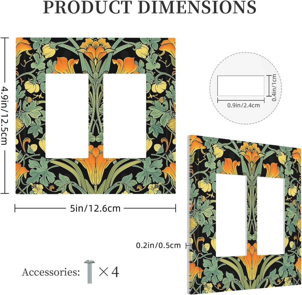 Decorative Outlet Covers William Morris Vintage Floral Green Yellow 2 Gang Double GFCI Rocker Electrical Wall Panels Light Switch Cover Plate for Bedroom Home Decor