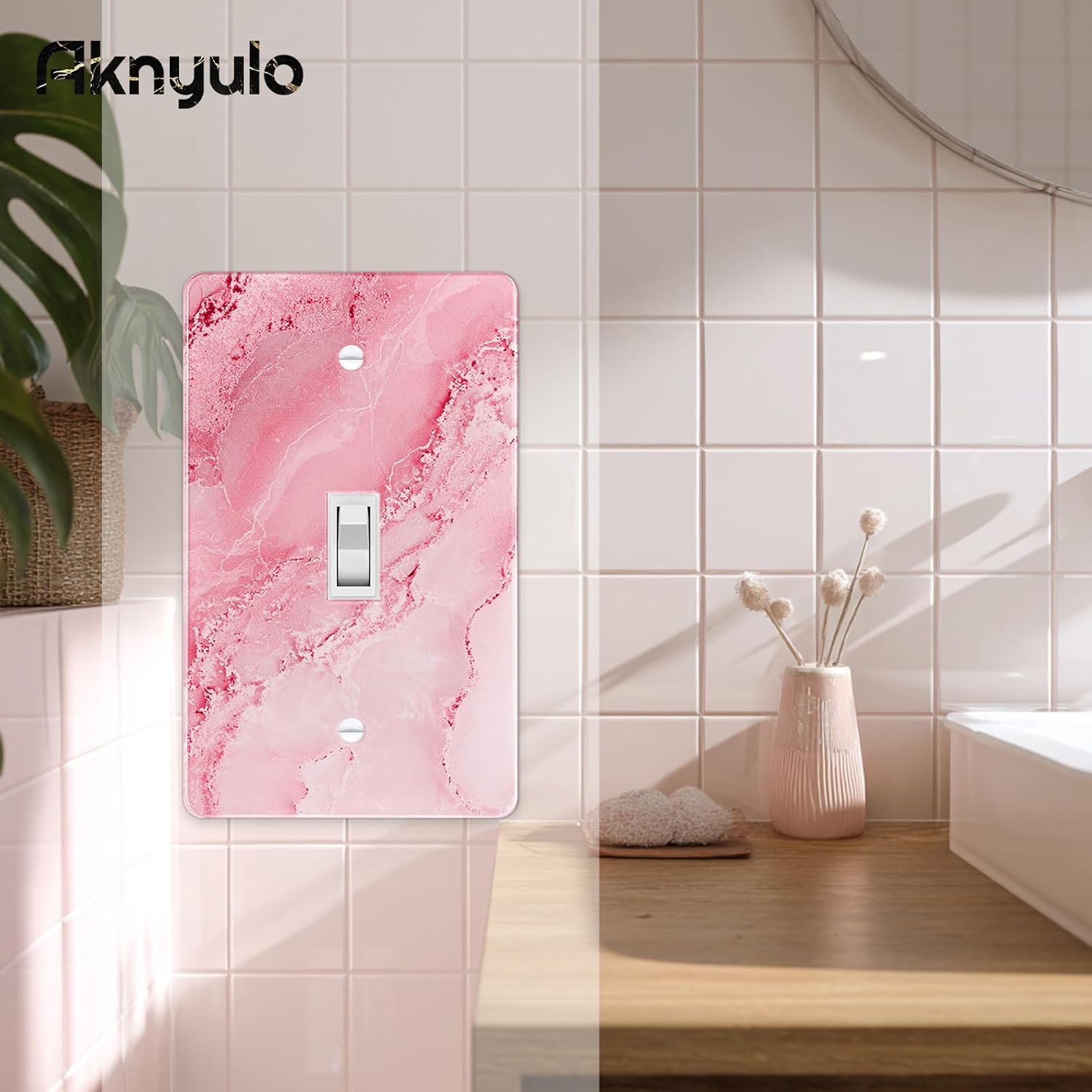 Abstract Pink Marble Design Acrylic Switch Wall Plate Light Switch Plates Cover Durable Acrylic Wall Plate Decorative Single Gang Wall Plate