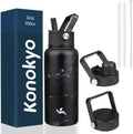 32 oz Insulated Water Bottle Stainless Steel Sport Bottles with 3 Lids,Marble Midnight