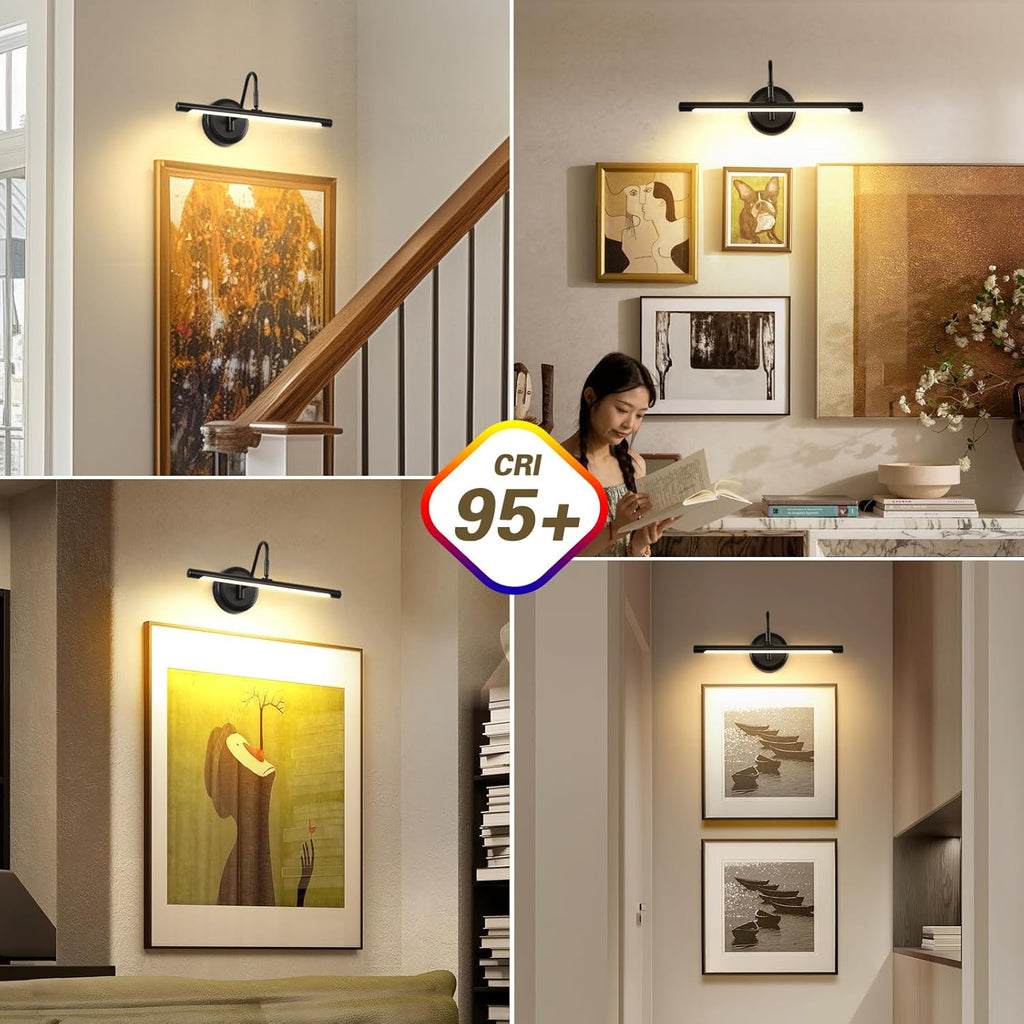 JOOSENLUX Picture Lights for Paintings Hardwired 16.5" Inch Long Dimmable Black Wall Lights with Adjustable Lighting Direction 110V 3000K