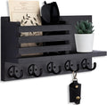 Key Holder for Wall – Decorative Wooden Mail Holder and Key Shelf with Mounting Hardware, Installation Guide – Paulownia Wood with 5 Metal Key Hooks (11.8” x 6.7” x 2.8”)