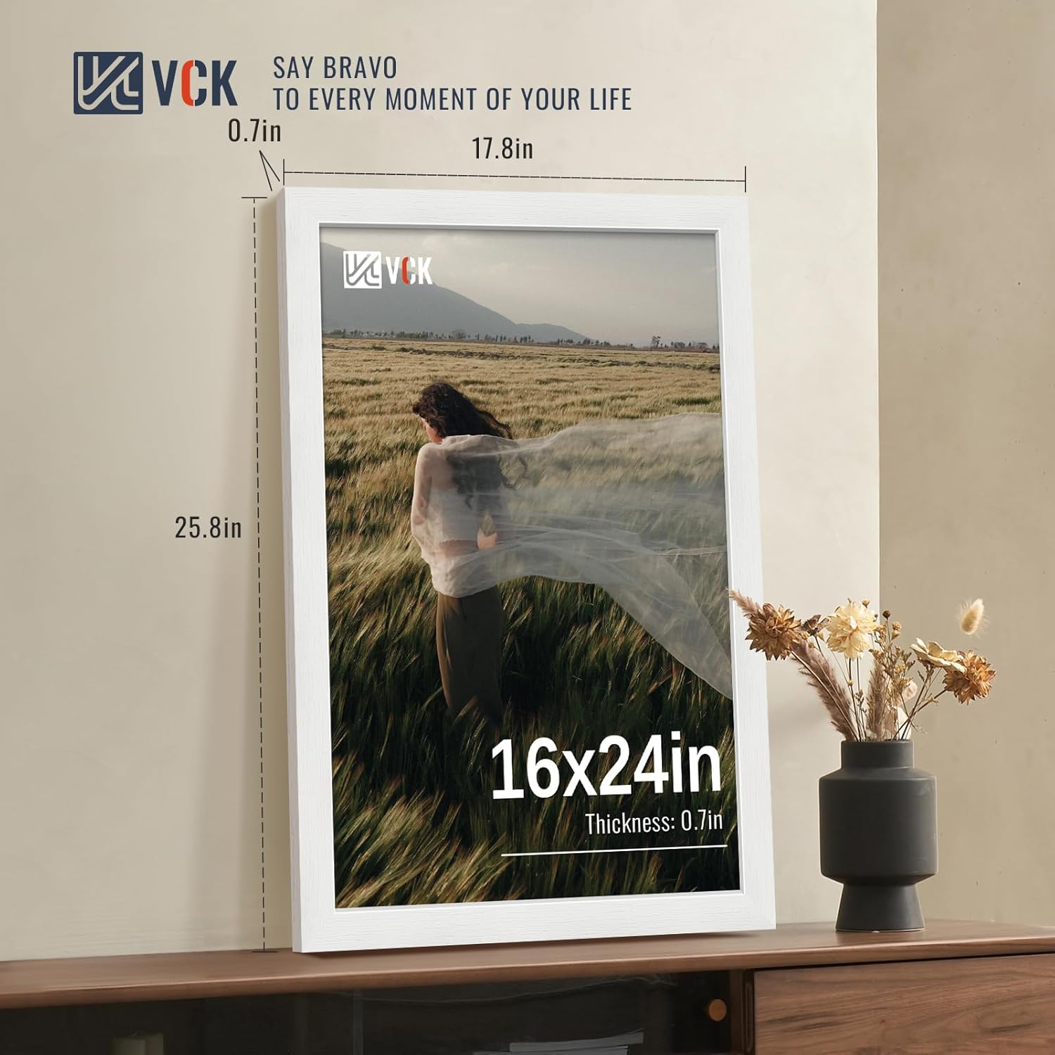VCK 16x24 Poster Frames white Set of 6, Wide Border Wood Picture Frame, Multi-Directional Display Family Photos, Office Prints, Studio/Gallery Artwork, Woodgrain Series, Wall Hanging