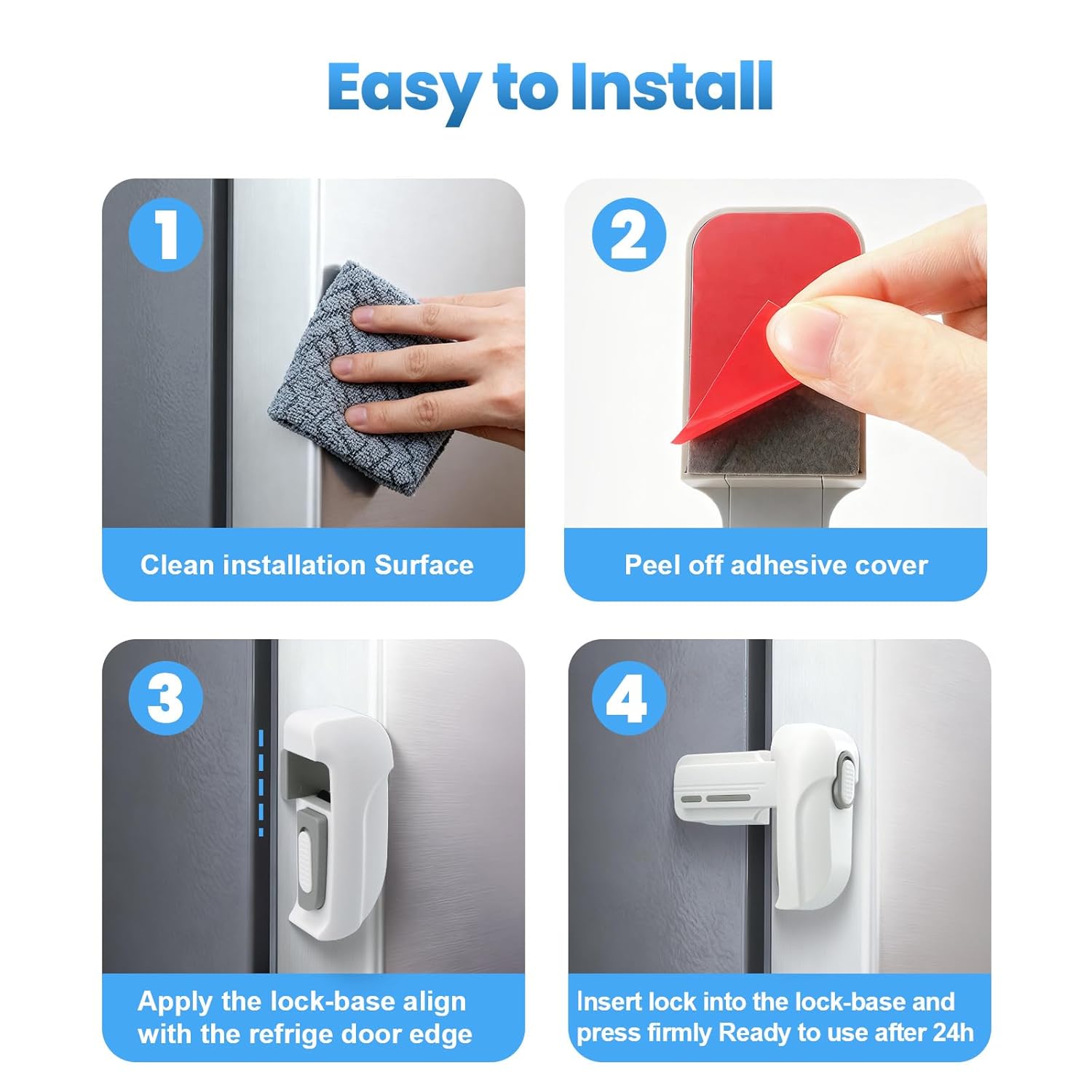 2 Pack Dual Mode Fridge Locks, Upgraded Child Proof Refrigerator Lock with Sticky Adhensive Pads, Durable ABS Freezer Door Latch to Keep Door Closed, No Tools Need or Drill (White)